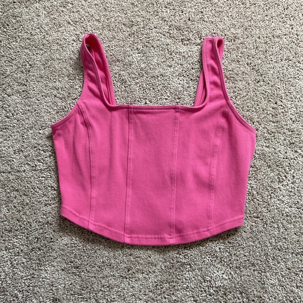 Rae Mode • Pink Twill Corset Crop Top